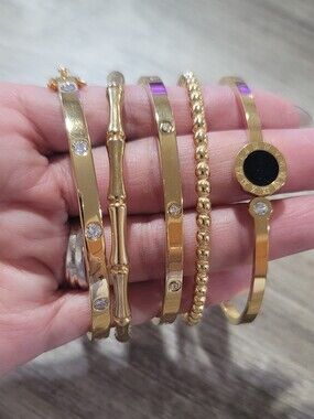 Stainless Steels Gold Tone Women's Multi-Style Bangle Bracelets